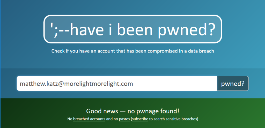 Image showing that my primary email hasn't been in a data breach