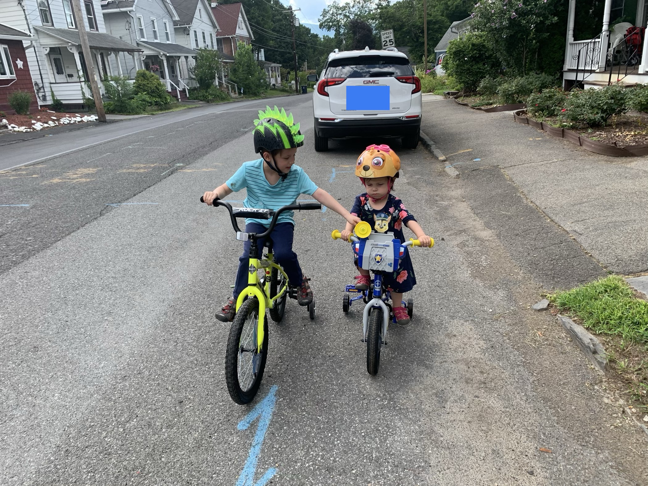 Swale and Z on their new bikes 